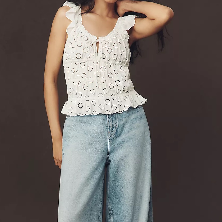 Anthropologie Eyelet Flutter-Sleeve Blouse